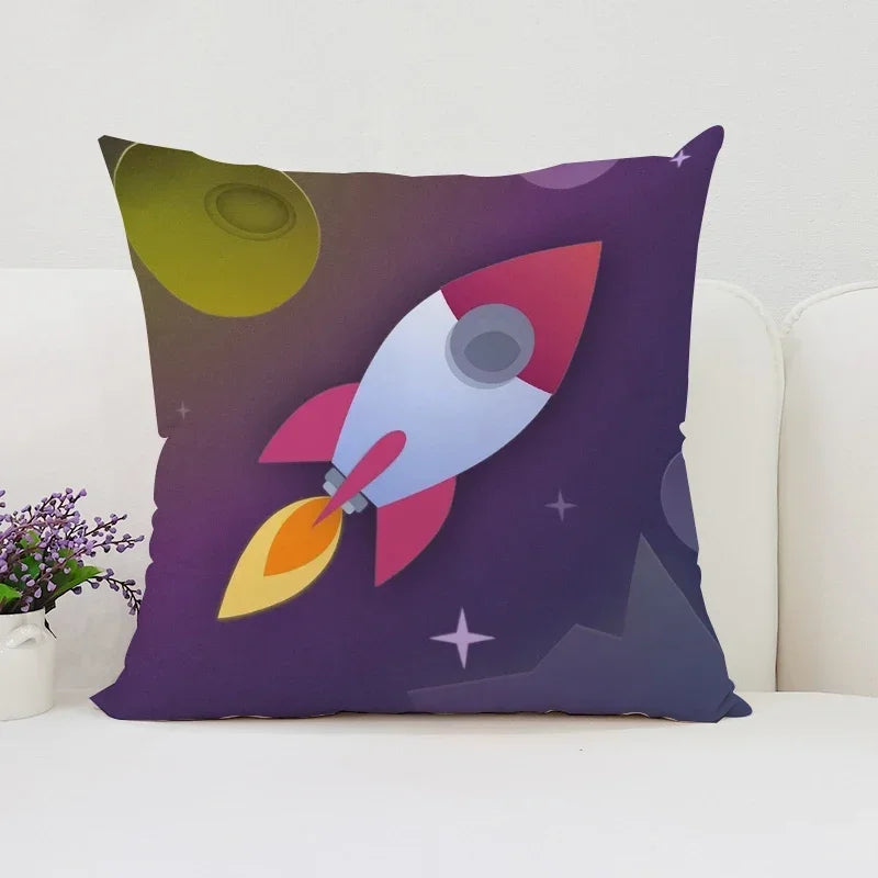 Axyaa Rocket Astronaut Cushion Cover 45*45 Home Decor Pillowcases