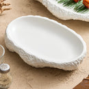 Axyaa Rock Oval Plate: White Porcelain Deep Dining Dish for Household, Club, Hotel