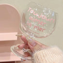 Axyaa Cute Girl Pink French Letters Red Wine Glass 7oz Vintage Goblet