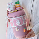 Axyaa Kids Double Straw Tumbler Water Bottle - Rabbit Bear Design