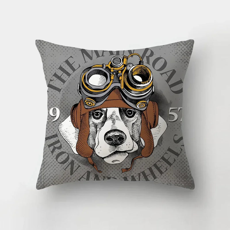 Axyaa Cartoon Dogs Feather Print Pillowcase Home Decor Sofa Seat Cushion Cover