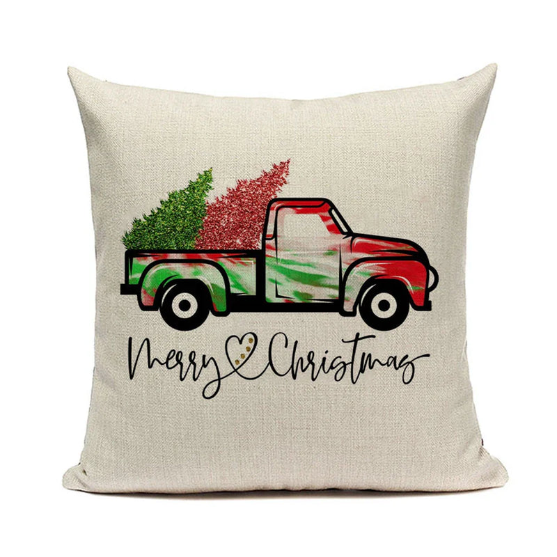 Axyaa Christmas Pickup Trucks Linen Cushion Covers 45x45 for Modern Home Decor