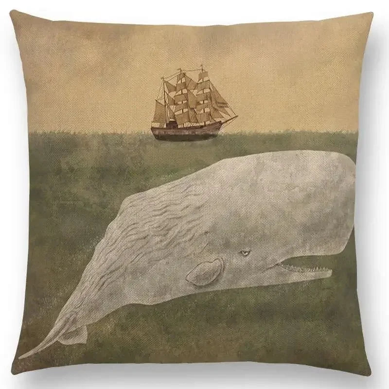 Cute Ghost Sailboat Whale Diver Cushion Cover by Axyaa