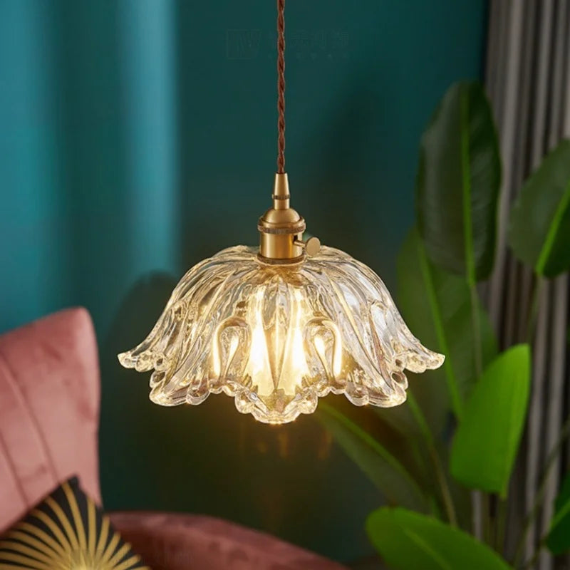 Axyaa Clear Glass LED Pendant Lamp with Knob Switch - Modern Copper Hanglamp