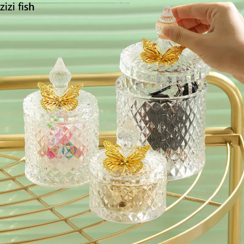 Elegant Axya Golden Butterfly Candy Jar: Exquisite Glass Container for Small Objects