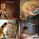 Axyaa LED Desk Lamp: Adjustable Double Swing Arm, Dimmable, Eye-Caring Light