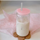Axyaa Pink Bow Plastic Water Cup with Bamboo Lid & Straw