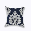 Axyaa Navy/White Embroidered Quatrefoil Pillow Cover 45x45cm Square Canvas Cotton