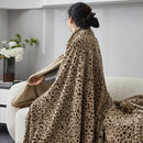 Axyaa Leopard Print Rabbit Fur Blanket - All-Season Machine Washable Home Dorm Universal Blanket