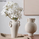 White Ceramic Vase by Axyaa: Minimalist Desk Decor with Artificial Flowers