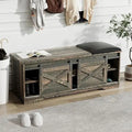 Modern White Shoe Bench with Sliding Barn Door by Axyaa - Entryway Storage with Adjustable Shelves