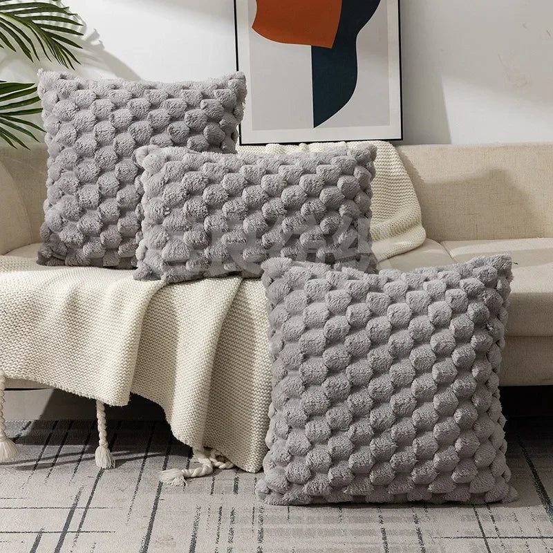 Axyaa Soft Plush Pineapple Grid Turtle Cushion Cover Cream White Sofa Pillow Cover