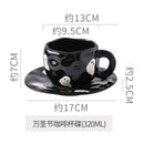 Axyaa Halloween Ceramic Cups and Saucers Set, Personalized Pumpkin Bat Design Mug