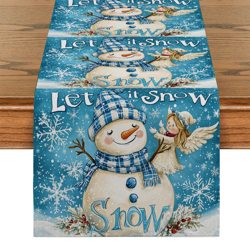 Axyaa Snowman Girl Angel Table Runner - Festive Dining Decor for Christmas