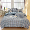 Axyaa Blue & White Grid 4-Piece Bed Sheet Set, Thickened Material
