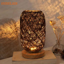 Axyaa Rattan Twine Table Lamp with Wooden Base for Home Decor
