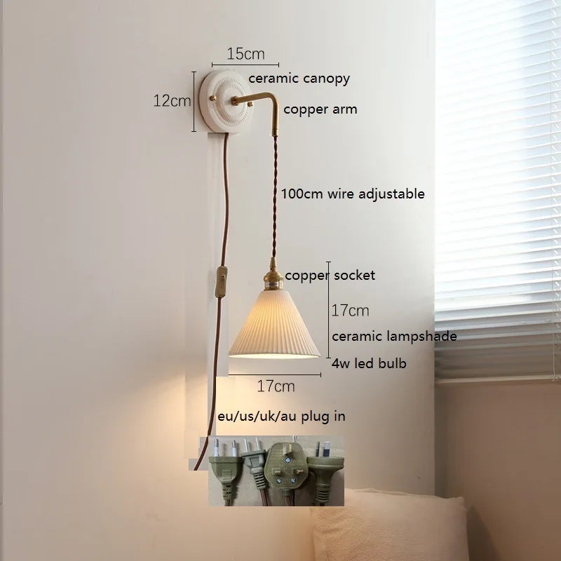 Axyaa Ceramic LED Wall Sconce with Adjustable Copper Arm