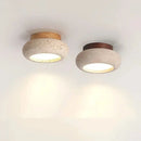 Axyaa Natural Yellow Travertine Wood Canopy LED Ceiling Light Fixture - Nordic Modern Ellipse