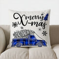Blue Plaid Reindeer Merry Christmas Pillow Cover for Sofa Bedroom Car - Axyaa