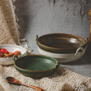 Axyaa Stone Pottery Double-eared Tray Ceramic Fruit Soup Plate, Japanese Retro