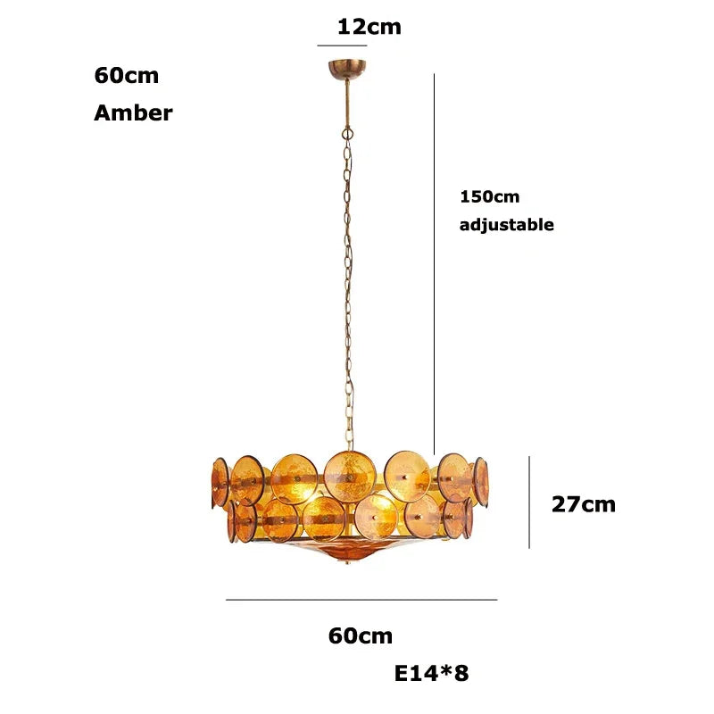 Axyaa Retro Glass Chandelier, Designer Colored Glass Pendant Light for Living Room