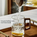 Axyaa Glass Cup with Walnut Handle, Large Capacity, Heat-resistant for Office and Home