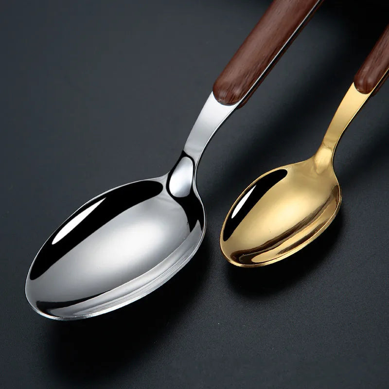 Axyaa Stainless Steel Cutlery Set with Wooden Handle - 16 Piece Dining Set