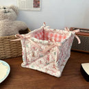 Axyaa Quilted Storage Basket: Korean Style Flower Cotton Desktop Box, Home Organizer