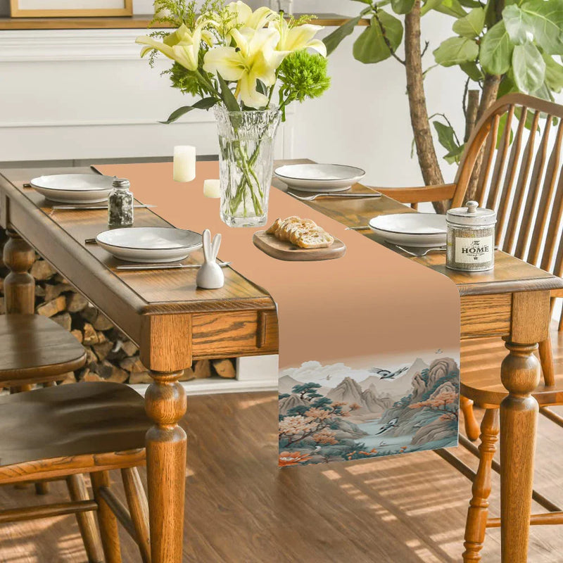 Axyaa Mountain Flower Birds River Table Runner Farmhouse Dining Wedding Decor