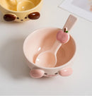 Axyaa Cartoon Pink Pig Yellow Dog Ceramic Noodle Bowl with Spoon
