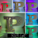 Axyaa Personalized LED Name Wall Decor Night Light with Stars for Family, Couples, Kids - Wooden Lamp