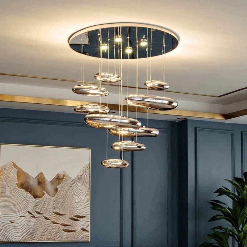 Axyaa Nordic Minimalist LED Stair Chandelier for Home, Villa, Hotel - Dimmable Luminaires