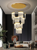Axyaa Gold Acrylic LED Pendant Chandelier for Modern Luxury Living Room Lighting