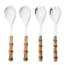 Axyaa Long Handle Serving Spork Set - Bamboo Wooden & Stainless Steel Cutlery