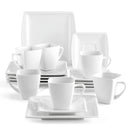 Axya White Porcelain Coffee Drinkware Set for 6 with Cups, Saucers, and Plates