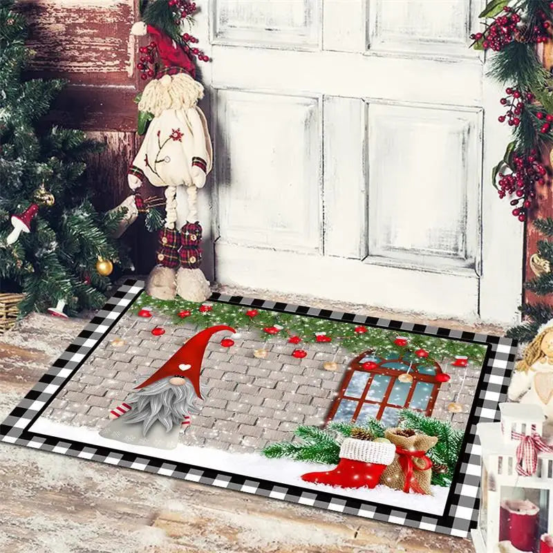 Christmas Dwarf Print Floor Mat for Living Room and Balcony Decoration by Axyaa