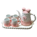 Axya Pink Gradient Ceramic Tea Set with Cute Bow Design