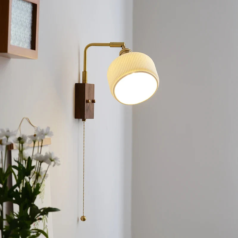 Axyaa Ceramic Copper LED Wall Lamps with Pull Chain Switch for Home Decor