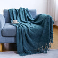 Axyaa Cream White Knit Throw Blanket with Tassels