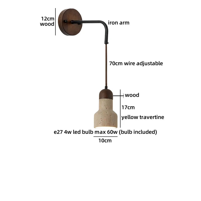 Axyaa White Glass Wall Lights with Yellow Stone Art - Pull Chain Switch, LED, Wabi Sabi Style