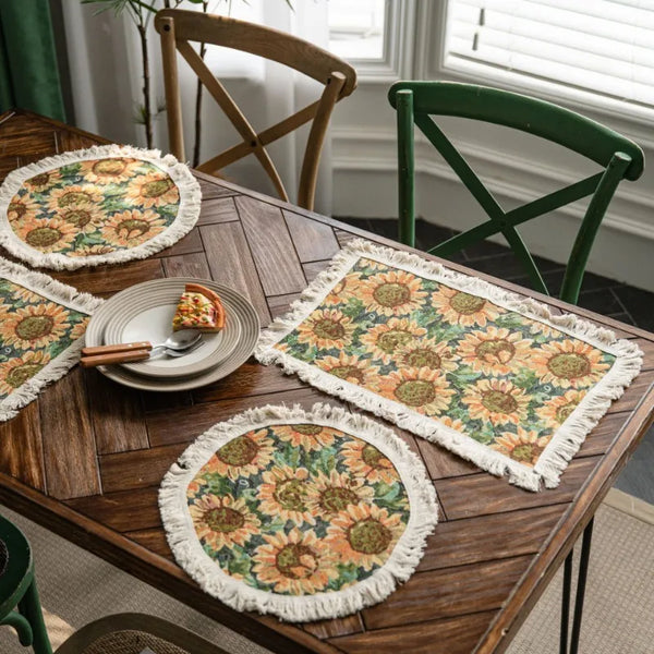 Jacquard Sunflower Tassel Table Runner for American Party Decor - Axya