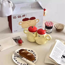 Axyaa Couple Cartoon Style Ceramic Cups with Lid, 360ml