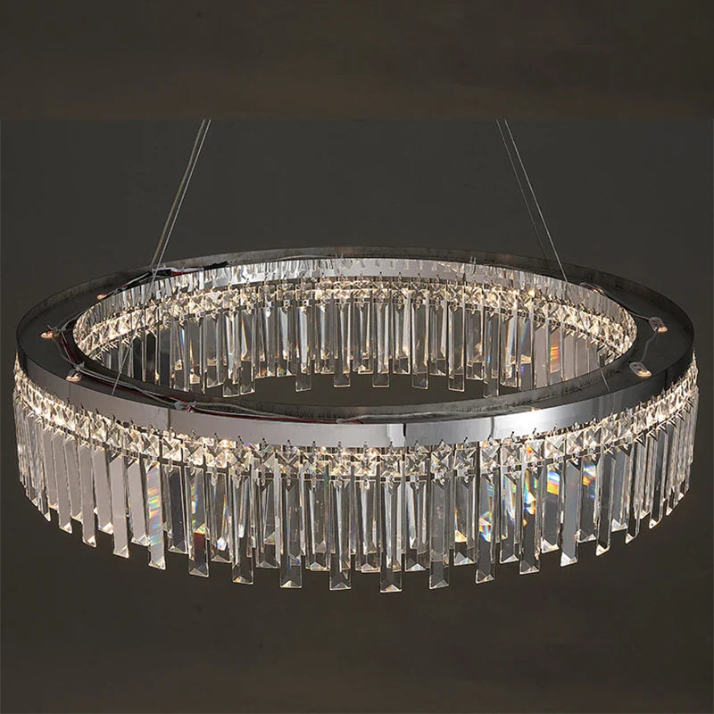 Axyaa Silver LED Crystal Chandelier: Modern Luxury Round Ceiling Light