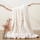 Axyaa Faux Fur Throw Blanket, Double Side Ruched Rabbit Fur, Soft Cozy Mink Blanket