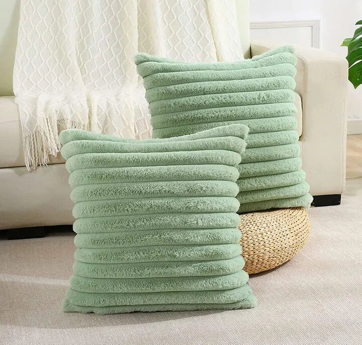 Axyaa Faux Rabbit Fur Throw Pillow Cover Soft Cozy Decorative for Sofa Bed