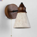 Axyaa Wood Stone LED Wall Sconce, Mid Century Modern Bedroom Lamp