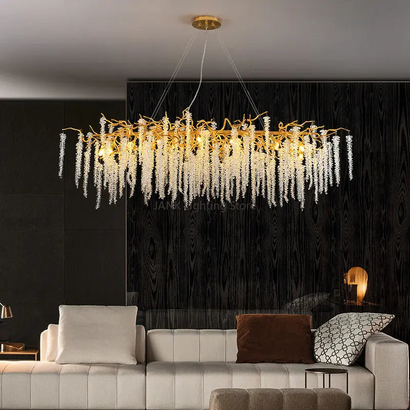 Axyaa Crystal Tassel Pendant Chandelier - Luxury LED Indoor Lighting