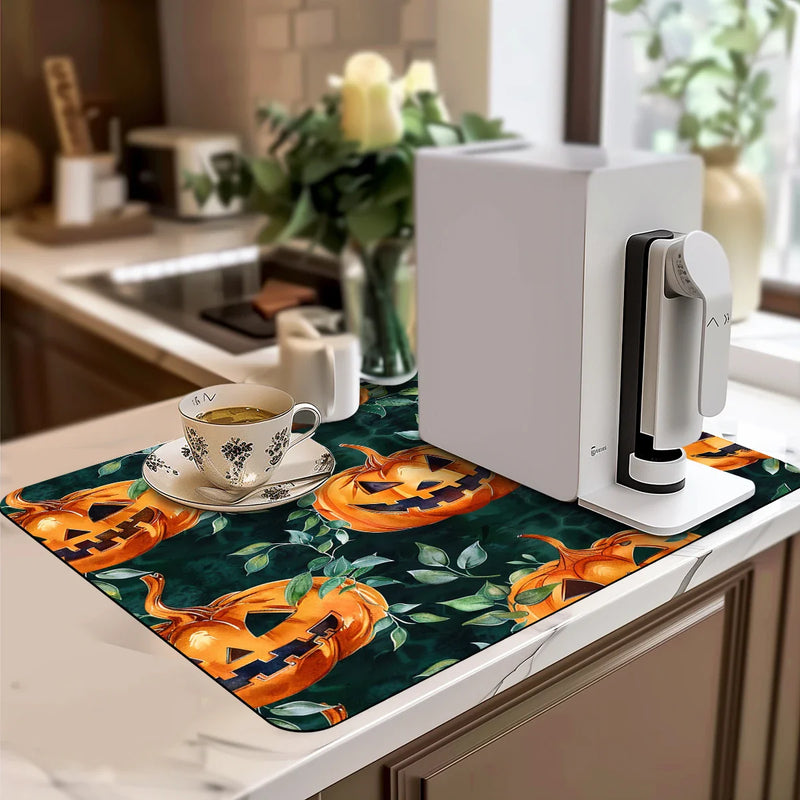 Axyaa Halloween Head Kitchen Absorbent Mat - Antiskid & Quick Dry Dish Drying Mat