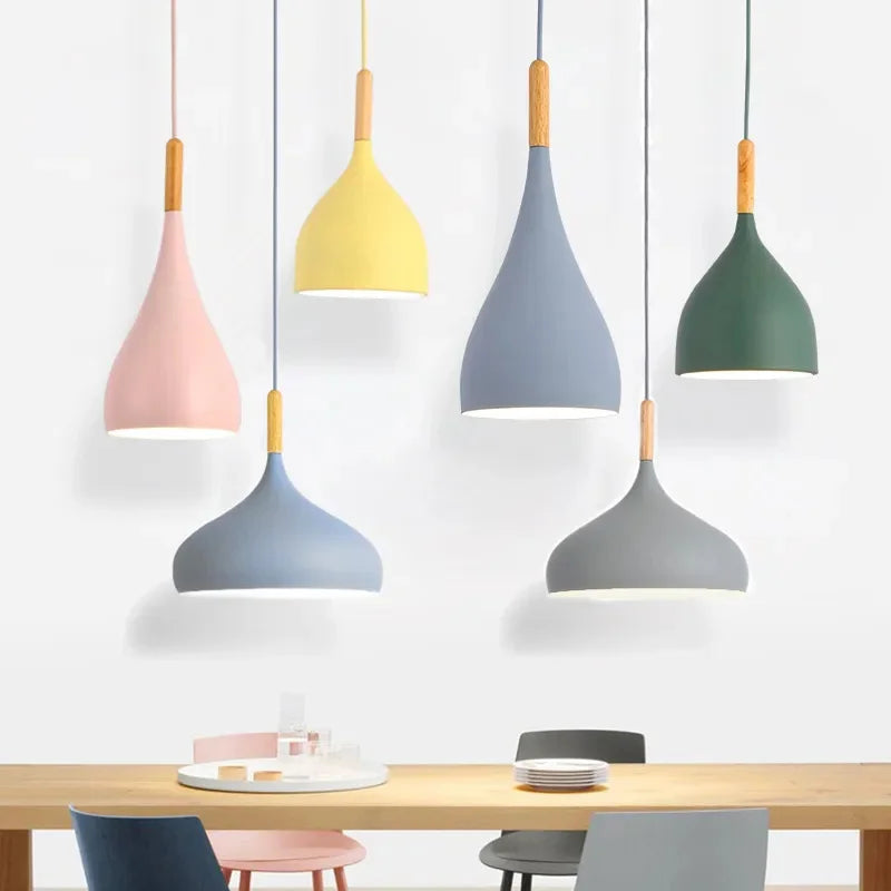 Nordic Wood Pendant Light for Kitchen Island Dining Coffee Bar by Axyaa