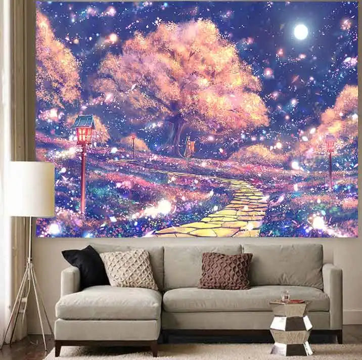 Axyaa Cherry Blossom Tree Forest Tapestry Wall Hanging for Bedroom Decor
